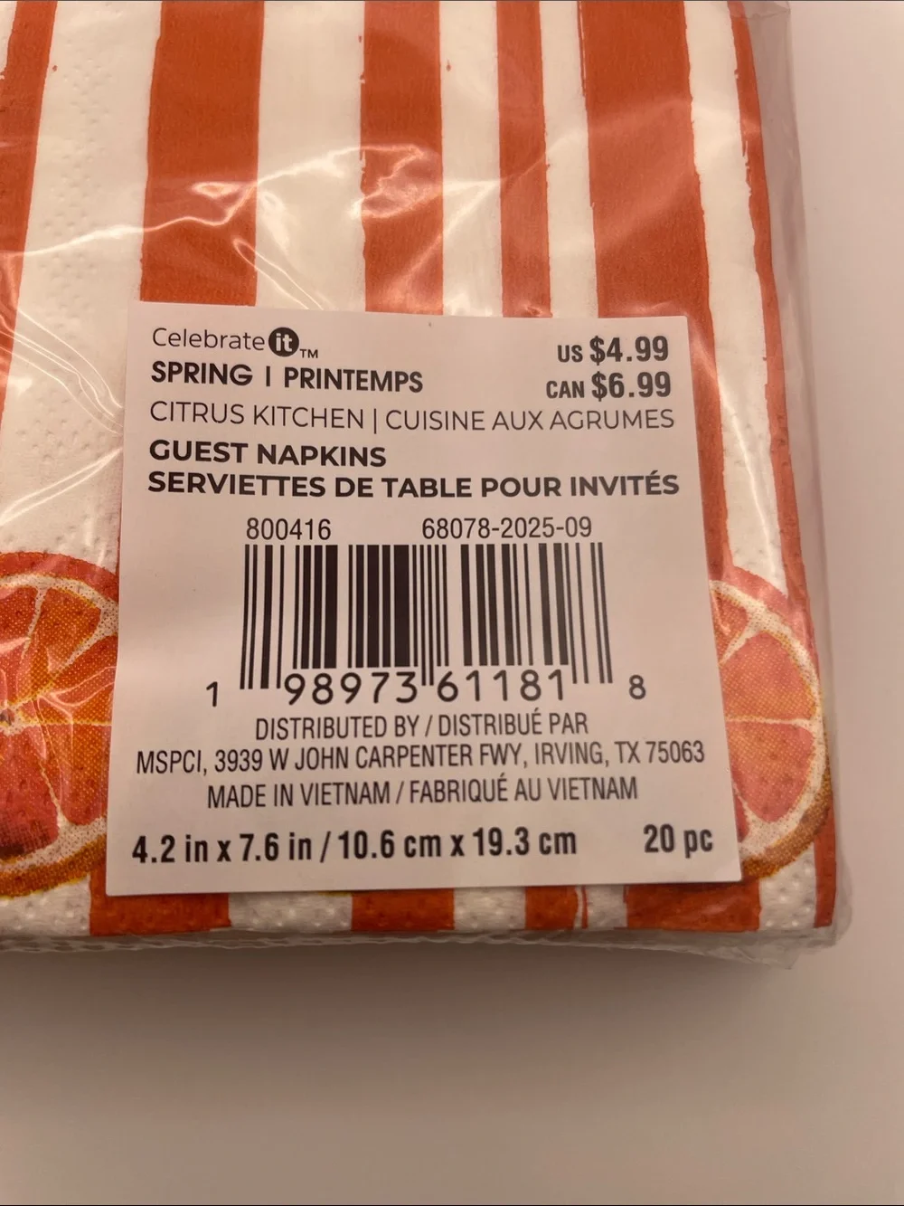 Orange Striped Citrus Party Napkins - Bright Orange (8 packs)